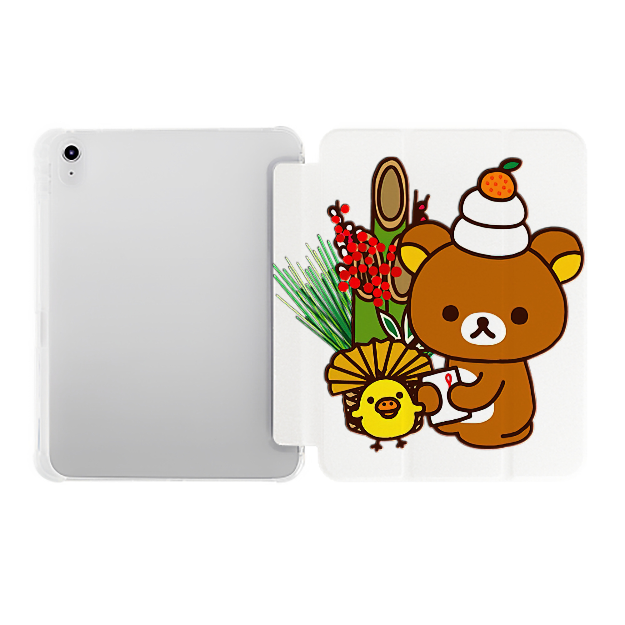 （画像用） リラックマ リラックマ キイロイトリ Rilakkuma Korilakkuma Kiiroitori IPad ケース ペン収納付き 三つ折りスタンド PUレザー×シリコン 対応機種9.5/10.5/10.9インチ